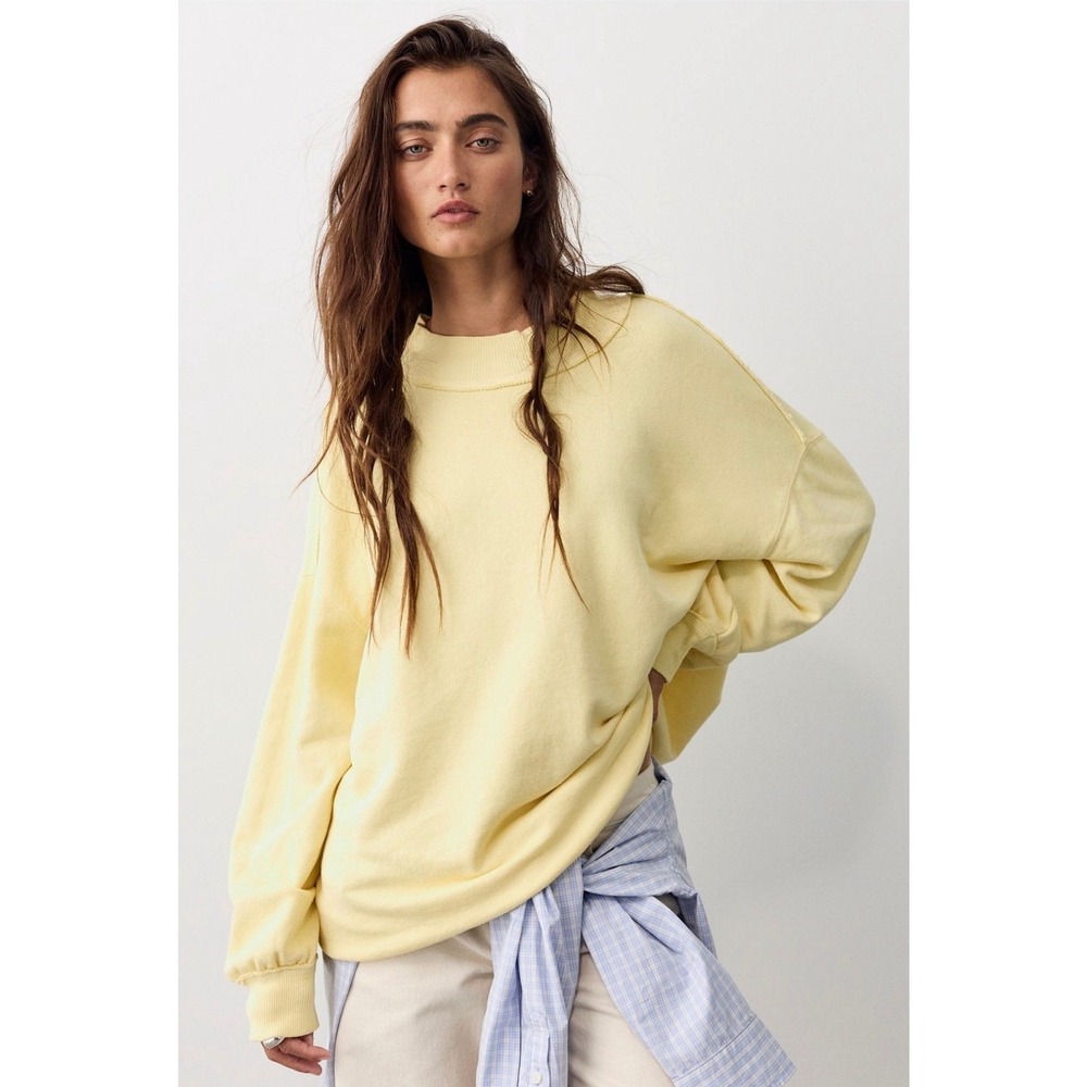 We The Free People Palm Springs Pullover sweatshirt New cozy large yellow NWT